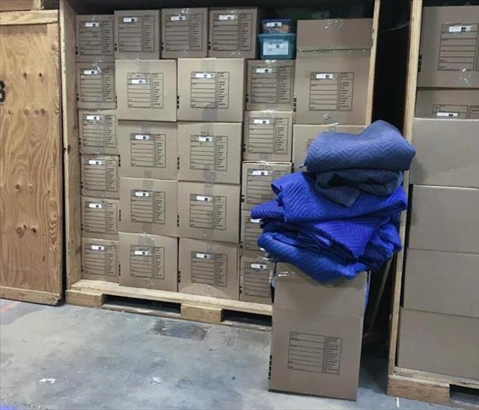 Contents in boxes after fire restoration emergency