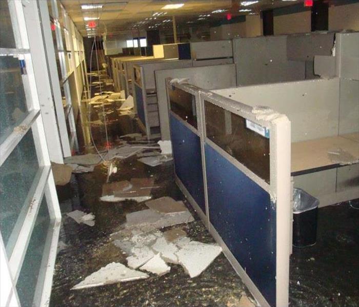 Water damage in office space.